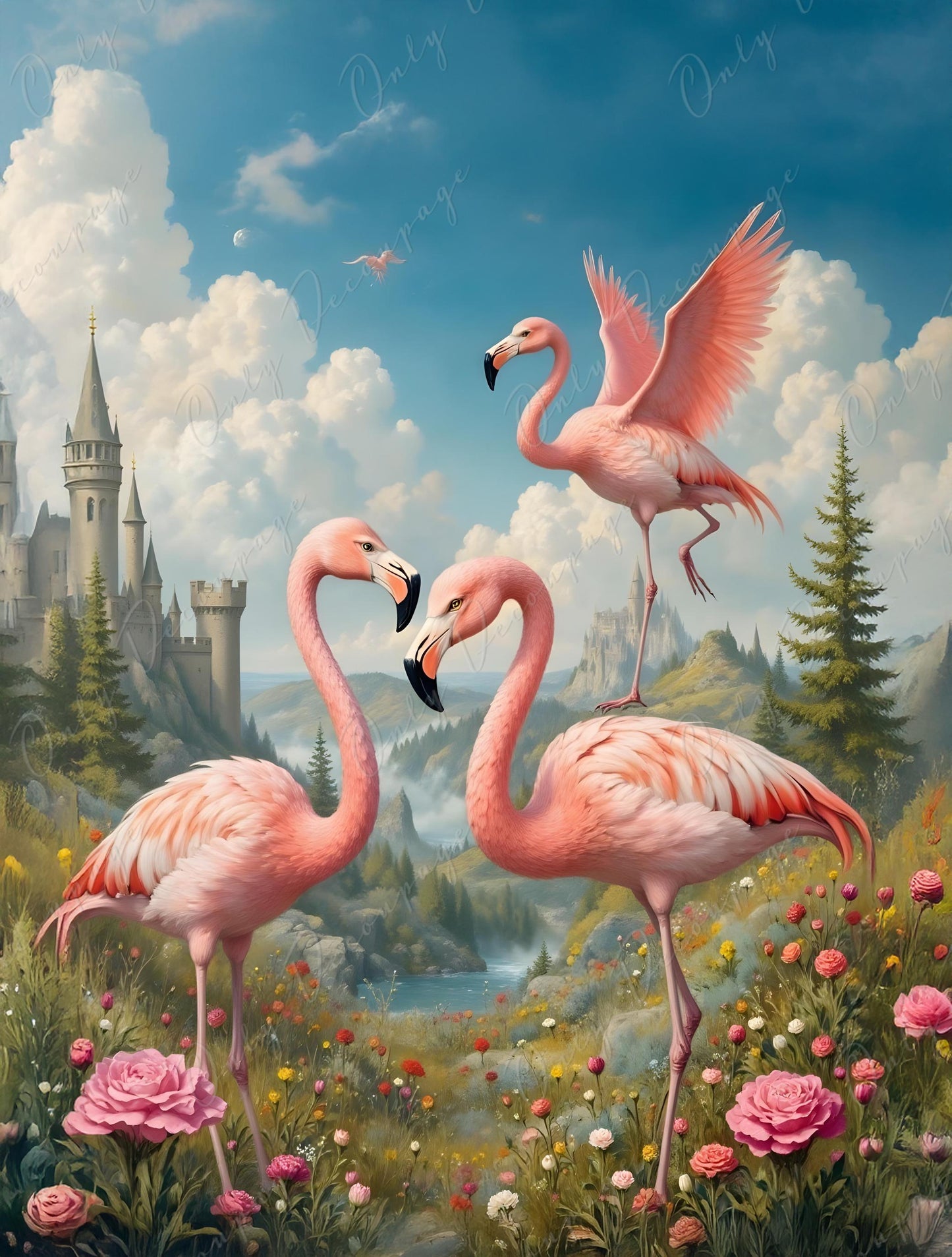 Wonderland Alice - Decoupage Paper - 6 Size Options - Pink Flamingo - Forrest - Castle