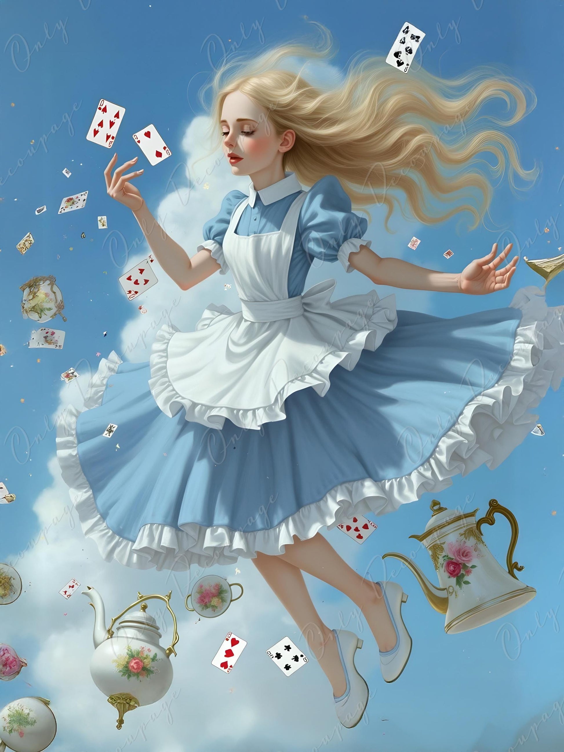 Fairytale Alice - Furniture Decoupage Paper - 6 Size Options - Playing Cards - Clouds