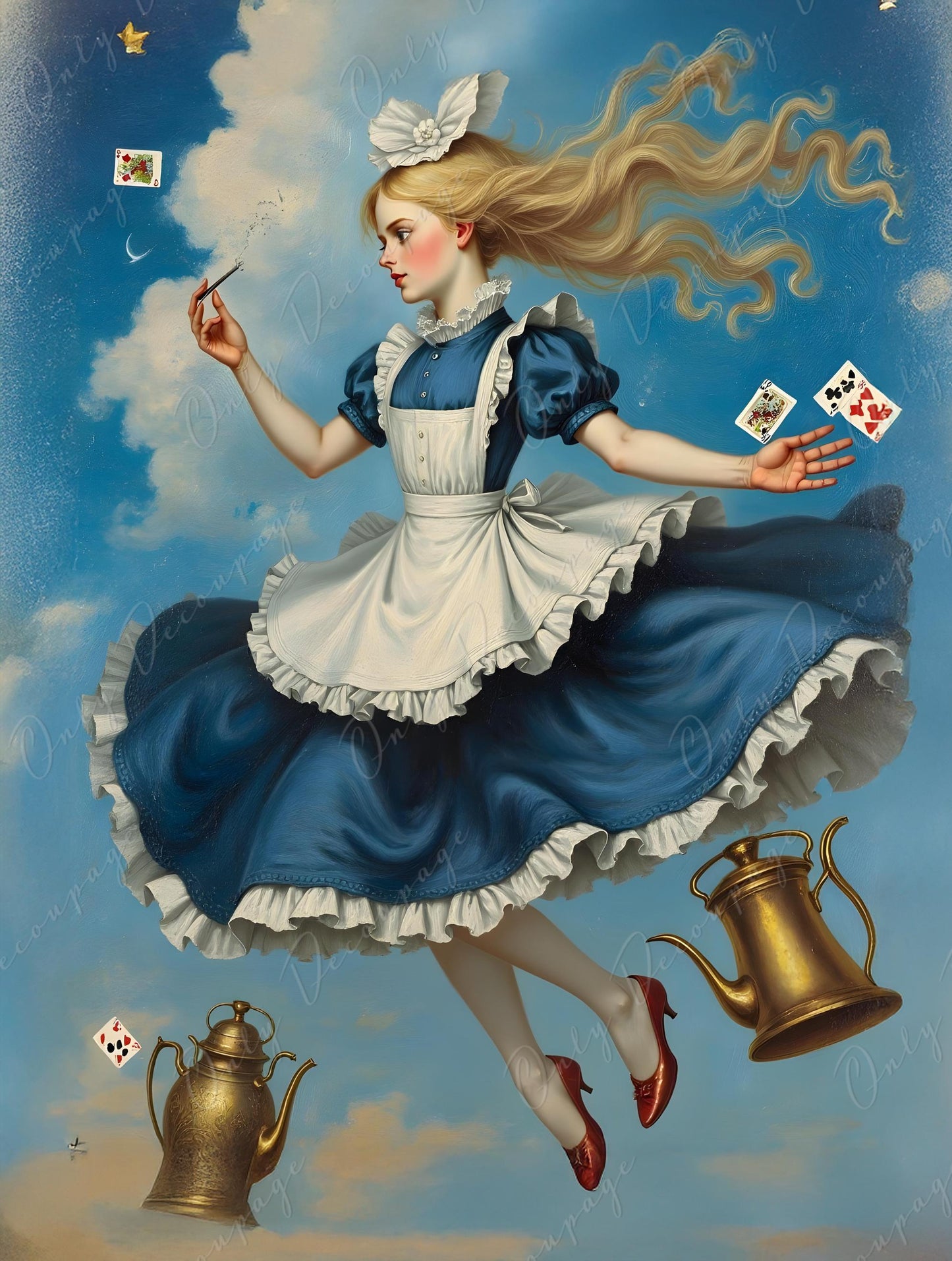 Fairytale Alice - Furniture Decoupage Paper - 6 Size Options - Gold Pot - Clouds