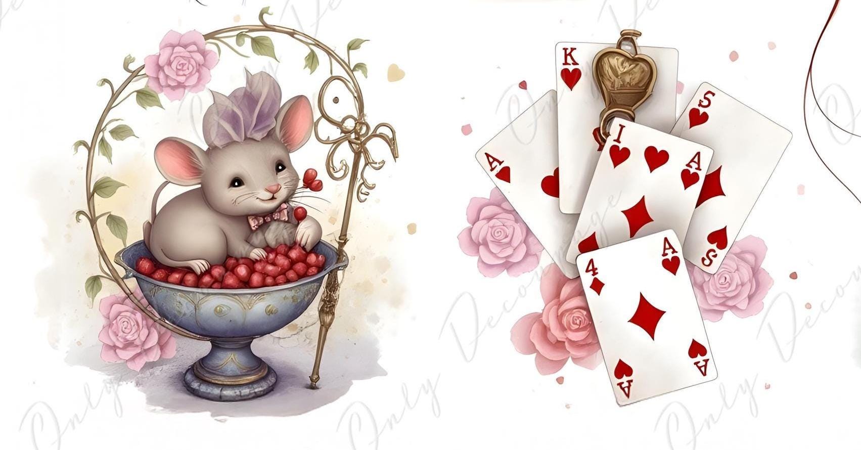 Wonderlan Alice Collage - Decoupage Paper - 6 Size Options - Tea Time- Rabbit - Cat