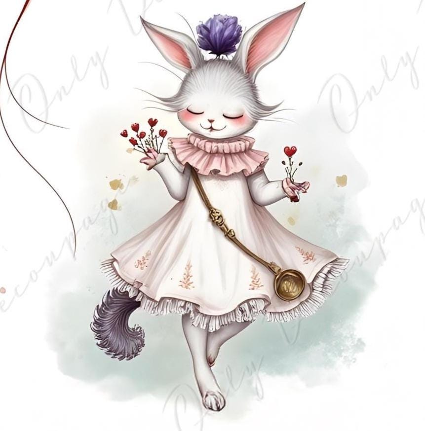 Wonderlan Alice Collage - Decoupage Paper - 6 Size Options - Tea Time- Rabbit - Cat
