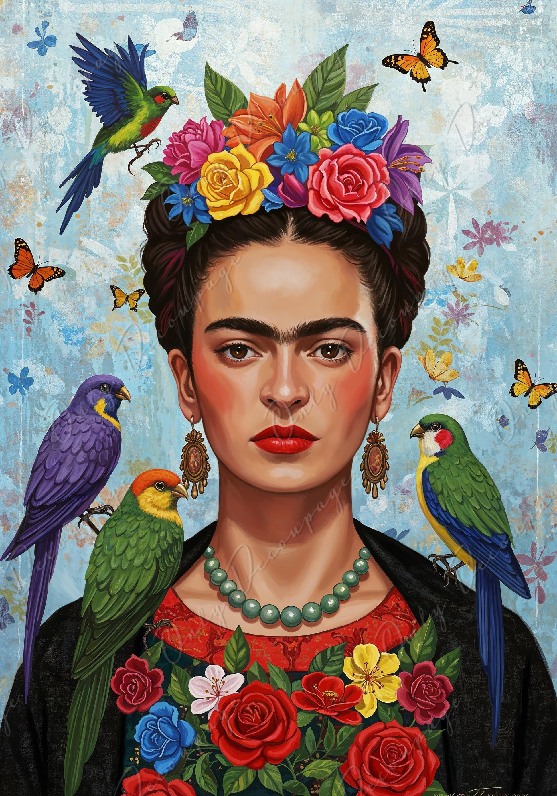 Frida Series - Large Decoupage Paper for Furniture - 7 Size Options - Rice Paper Decoupage