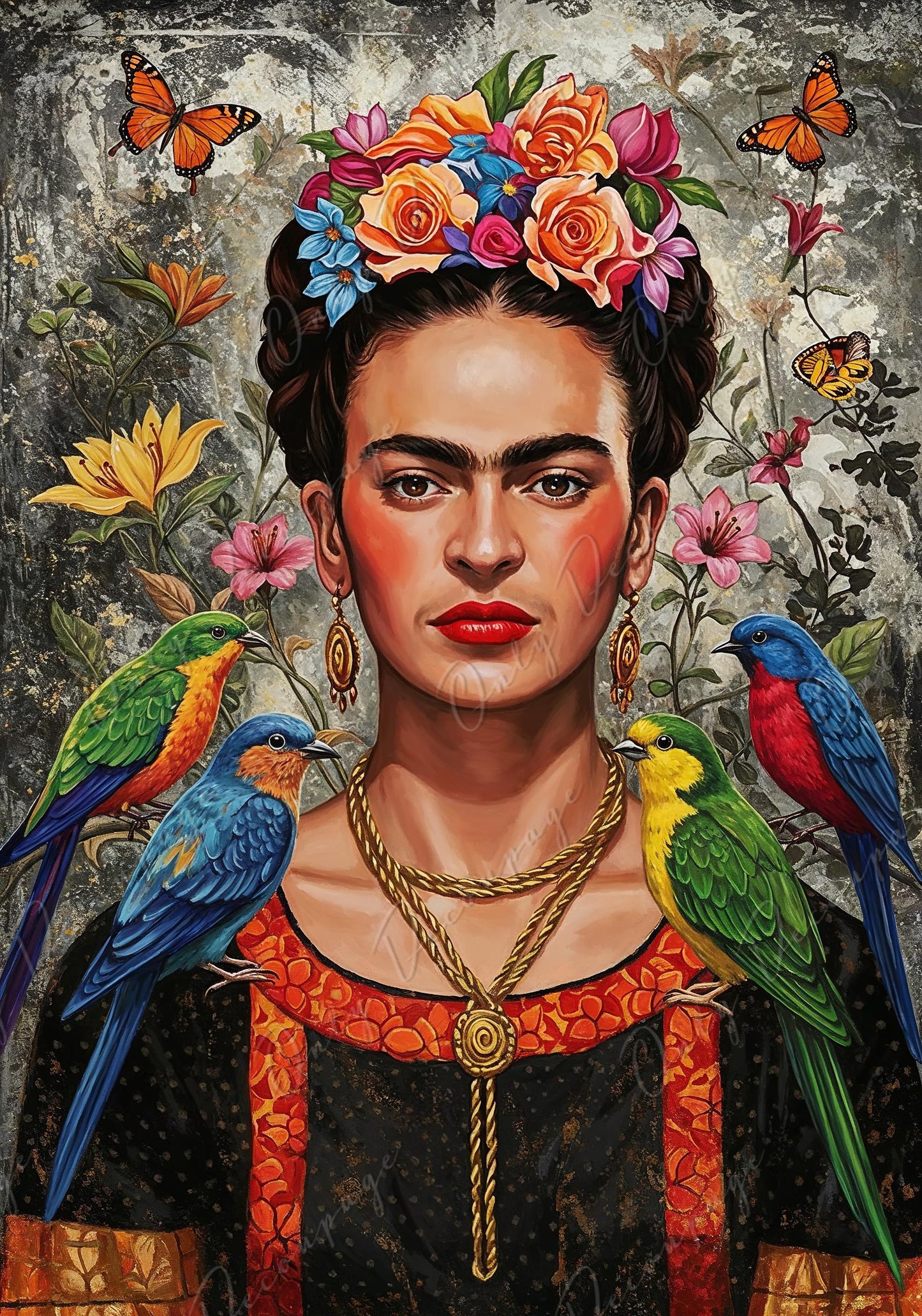 Frida Series - Large Decoupage Paper for Furniture - 7 Size Options - Rice Paper Decoupage