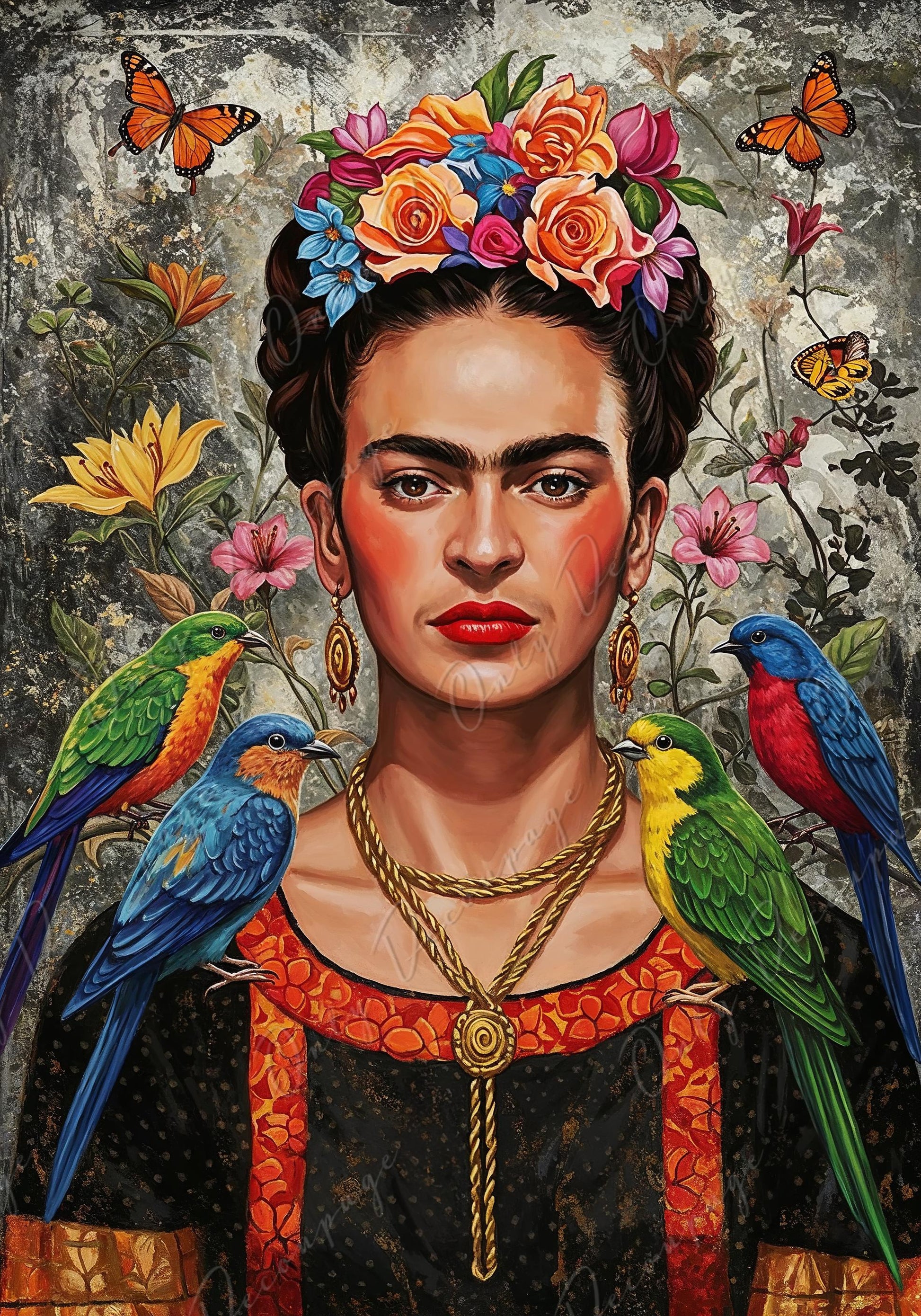 Frida Series - Large Decoupage Paper for Furniture - 7 Size Options - Rice Paper Decoupage
