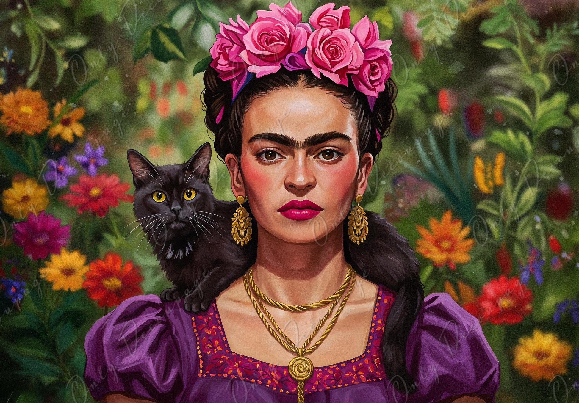 Frida Series - Large Decoupage Paper - 7 Size Options - Flowers with Cat