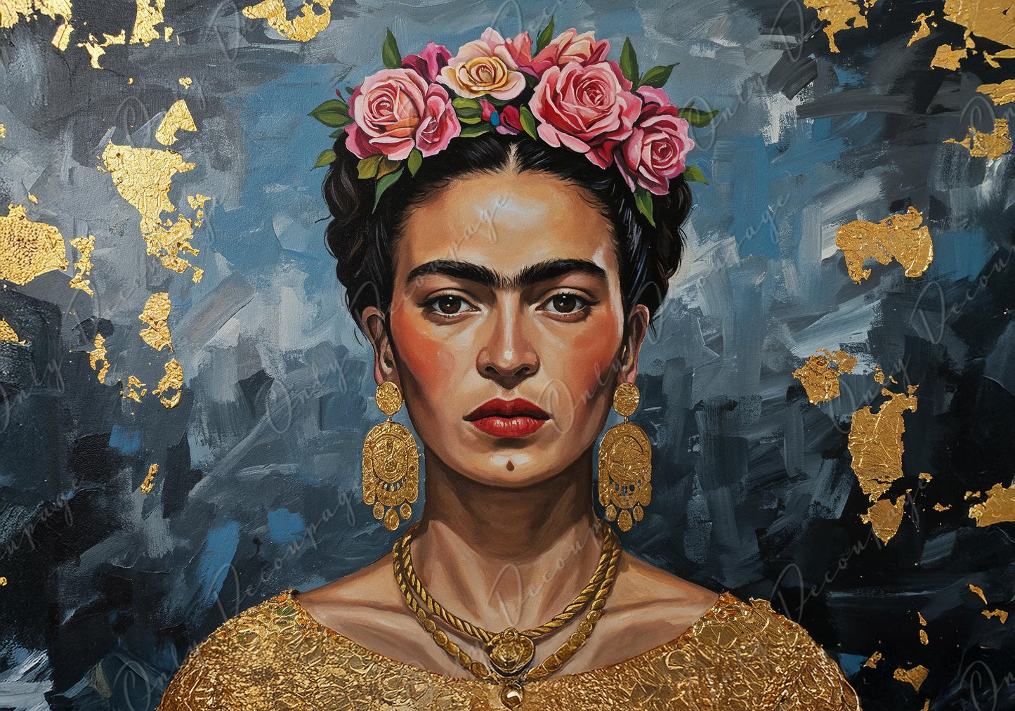 Frida Series - Decoupage Paper - 7 Size Options - Gold Floral