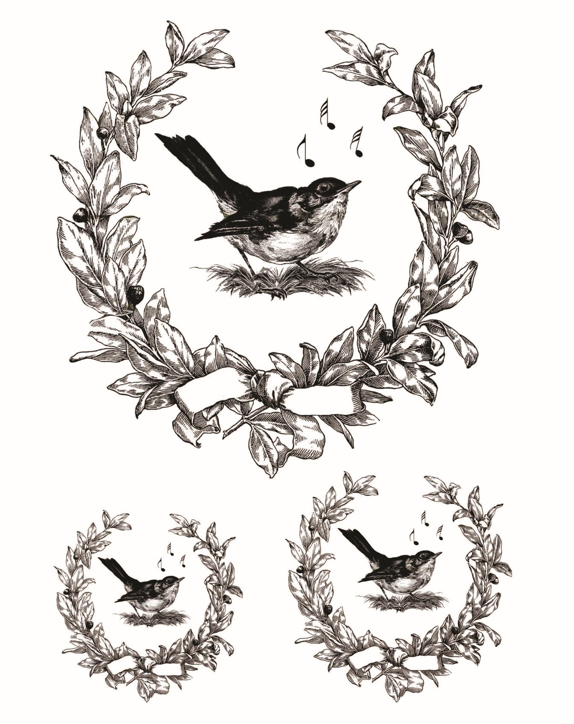 Easy Furniture Transfer - Decor Transfer - Furniture Upcycling - Floral Transfer - Vintage Bird