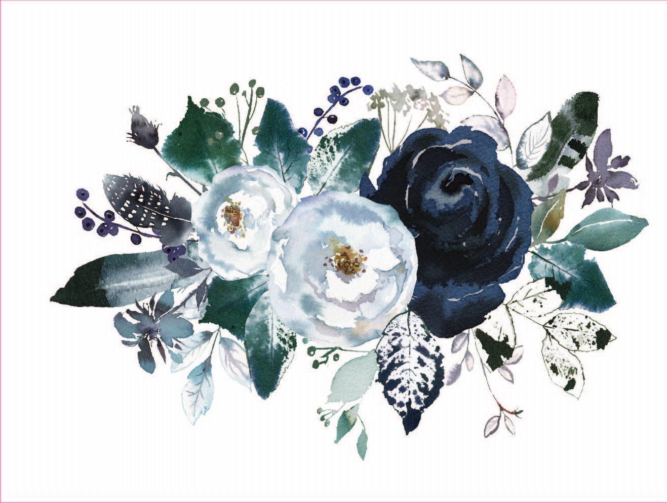Watercolor Floral - Furniture Transfer - Easy Decor Transfer - Furniture Upcycling - Blue - White