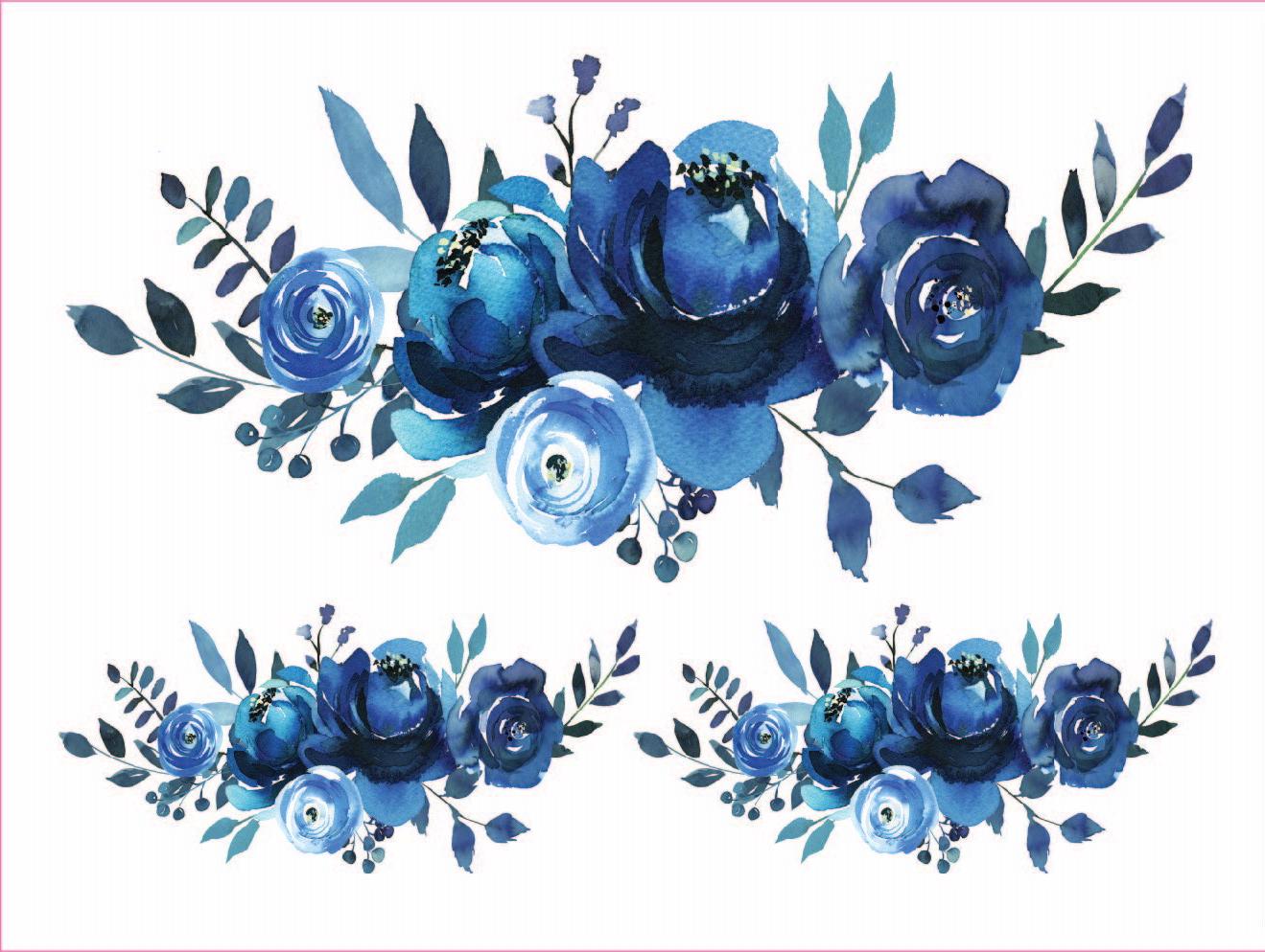 Watercolor Floral - Furniture Transfer - Easy Decor Transfer - Furniture Upcycling - Blue - White