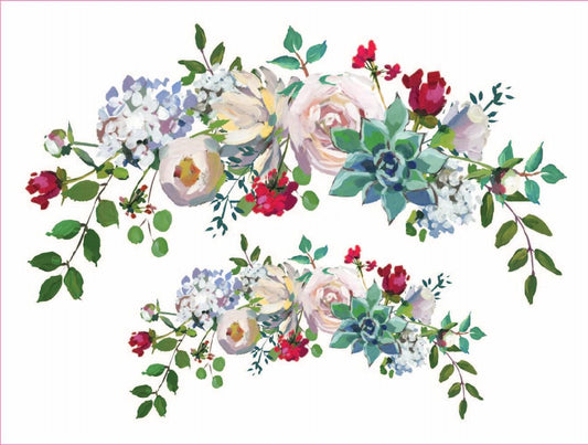 Watercolor Flowers - Furniture Transfer - Easy Decor Transfer - Furniture Upcycling - Green - Red