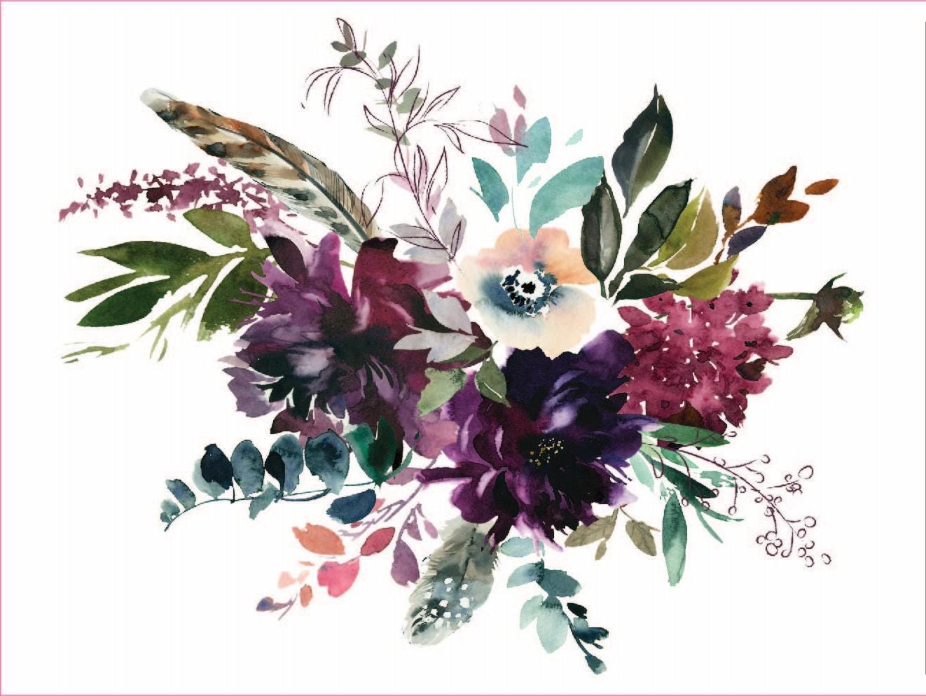 Watercolor Flowers - Furniture Transfer - Easy Decor Transfer - Furniture Upcycling - Green - Red