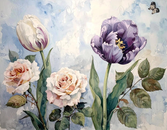 Watercolor Botanical Art - 7 Size Options - Large Decoupage Paper for Furniture - Floral Decoupage