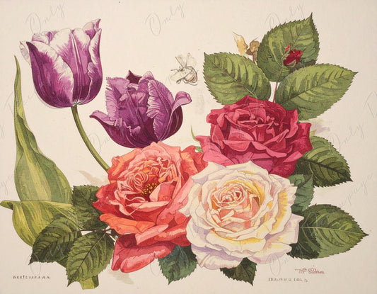 Botanical Art - 7 Size Options - Large Decoupage Paper for Furniture - Floral Decoupage - Roses
