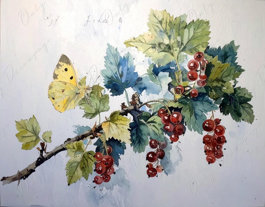 Watercolor Botanical Art - 7 Size Options - Large Decoupage Paper for Furniture - Floral Decoupage - Red Currant