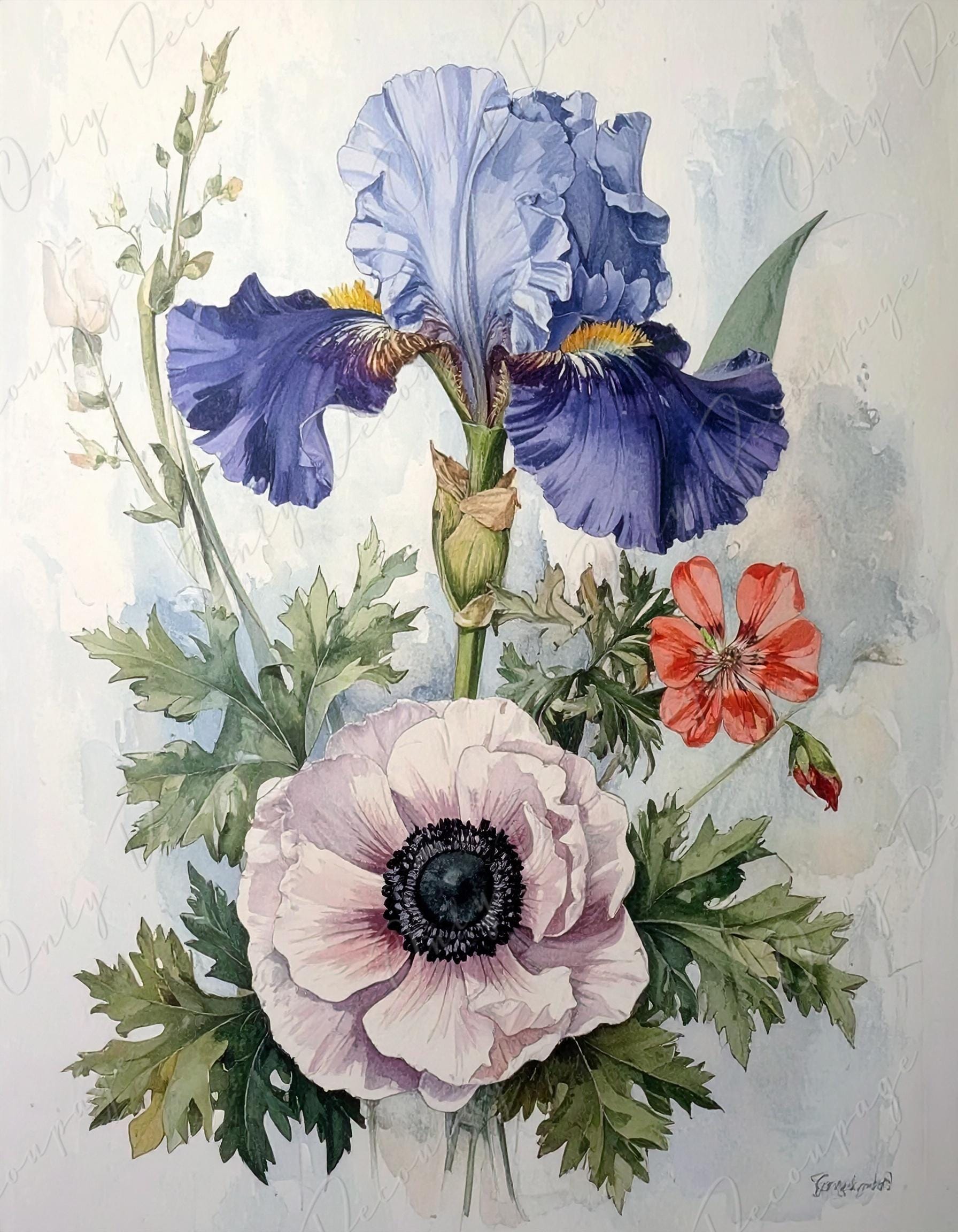 Decoupage Paper for Furniture - 7 Size Options - Botanical Art - Watercolor Floral Decoupage