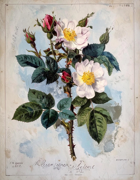 Rosa Pimpinellifolia - Decoupage Paper for Furniture - 7 Size Options - Botanical Art