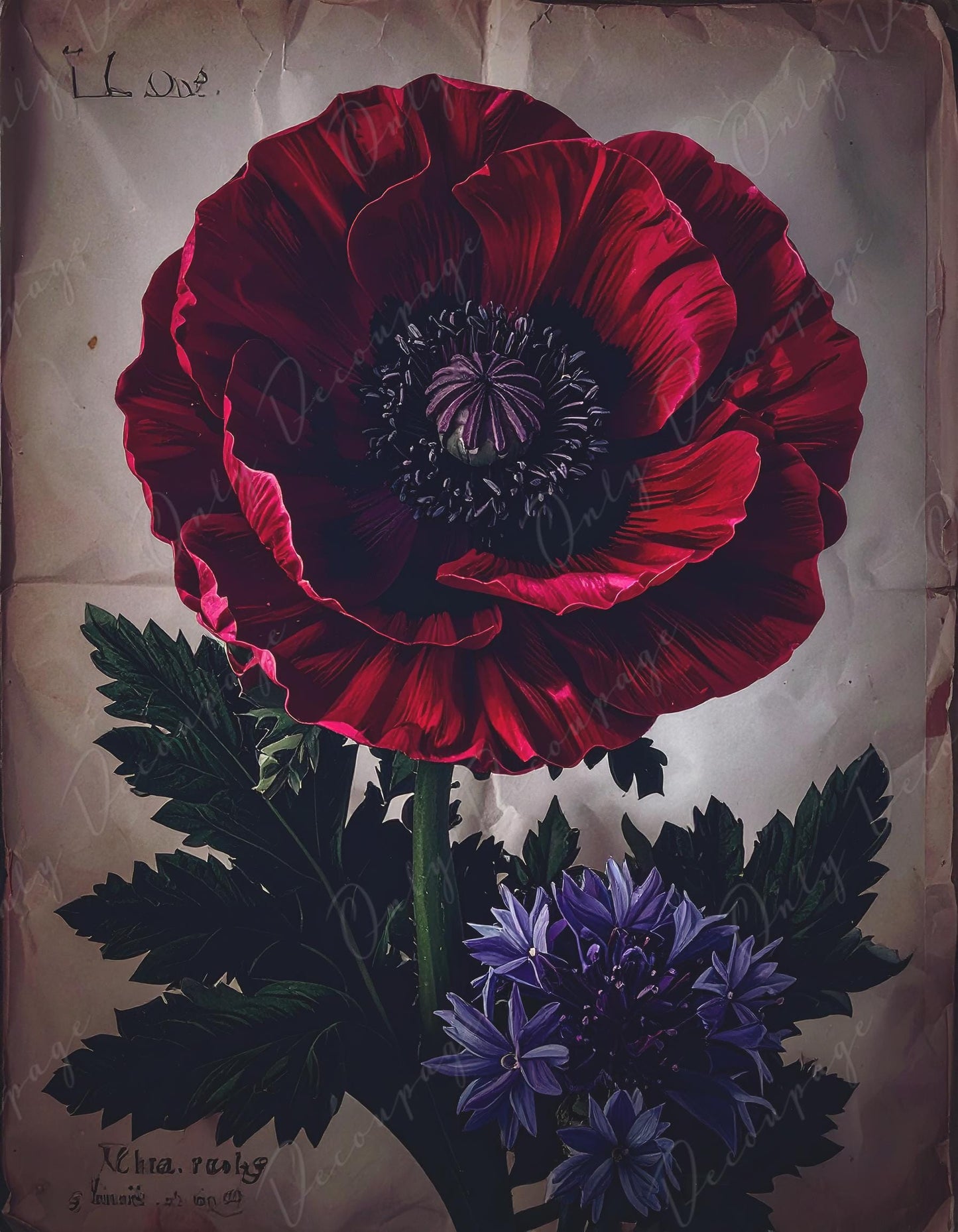 NEW! Chiaroscuro - Large Decoupage Paper for Furniture - 7 Size Options - Deep Red