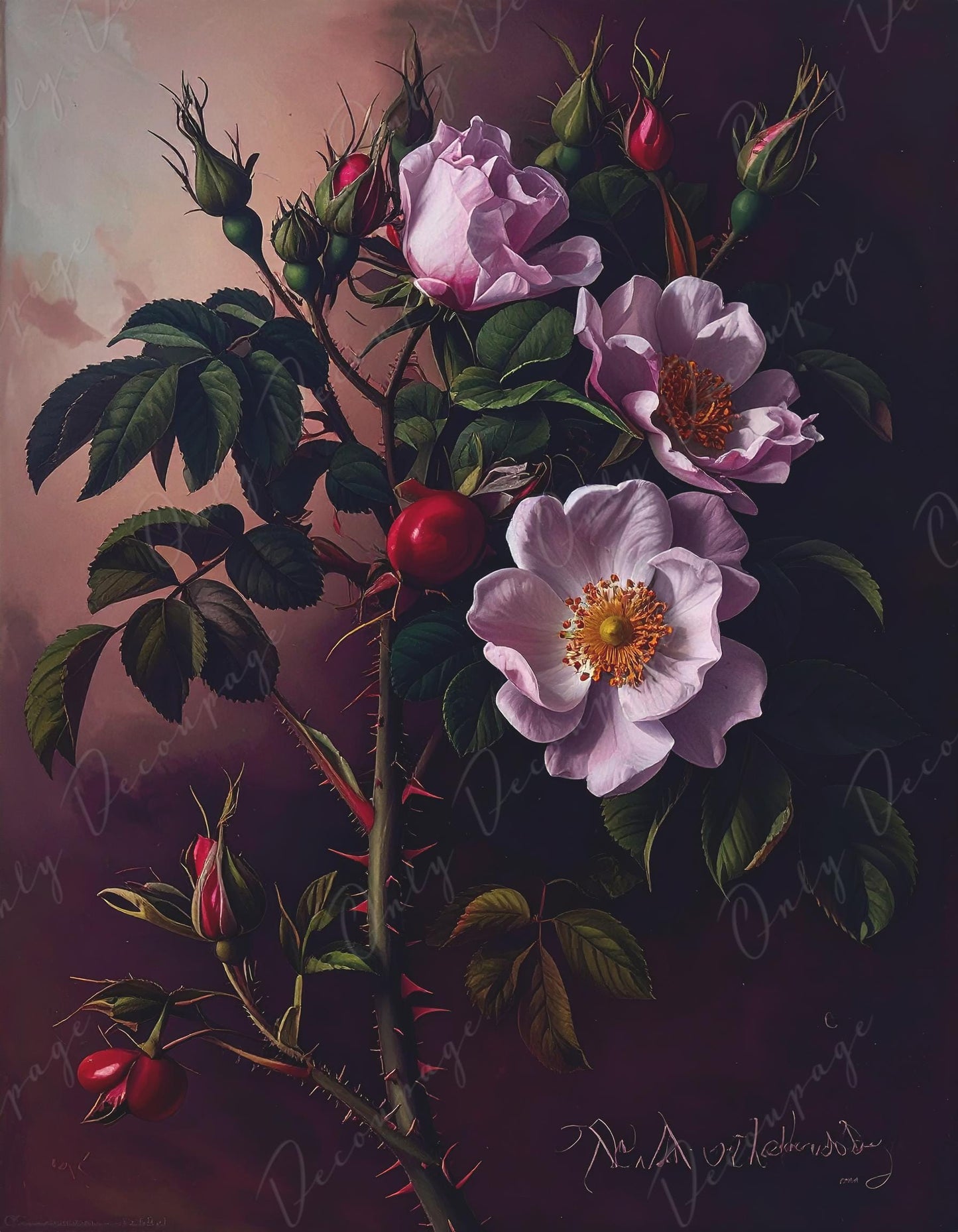 NEW! Large Decoupage Paper for Furniture - 7 Size Options - Soft Pink Flowers - Chiaroscuro