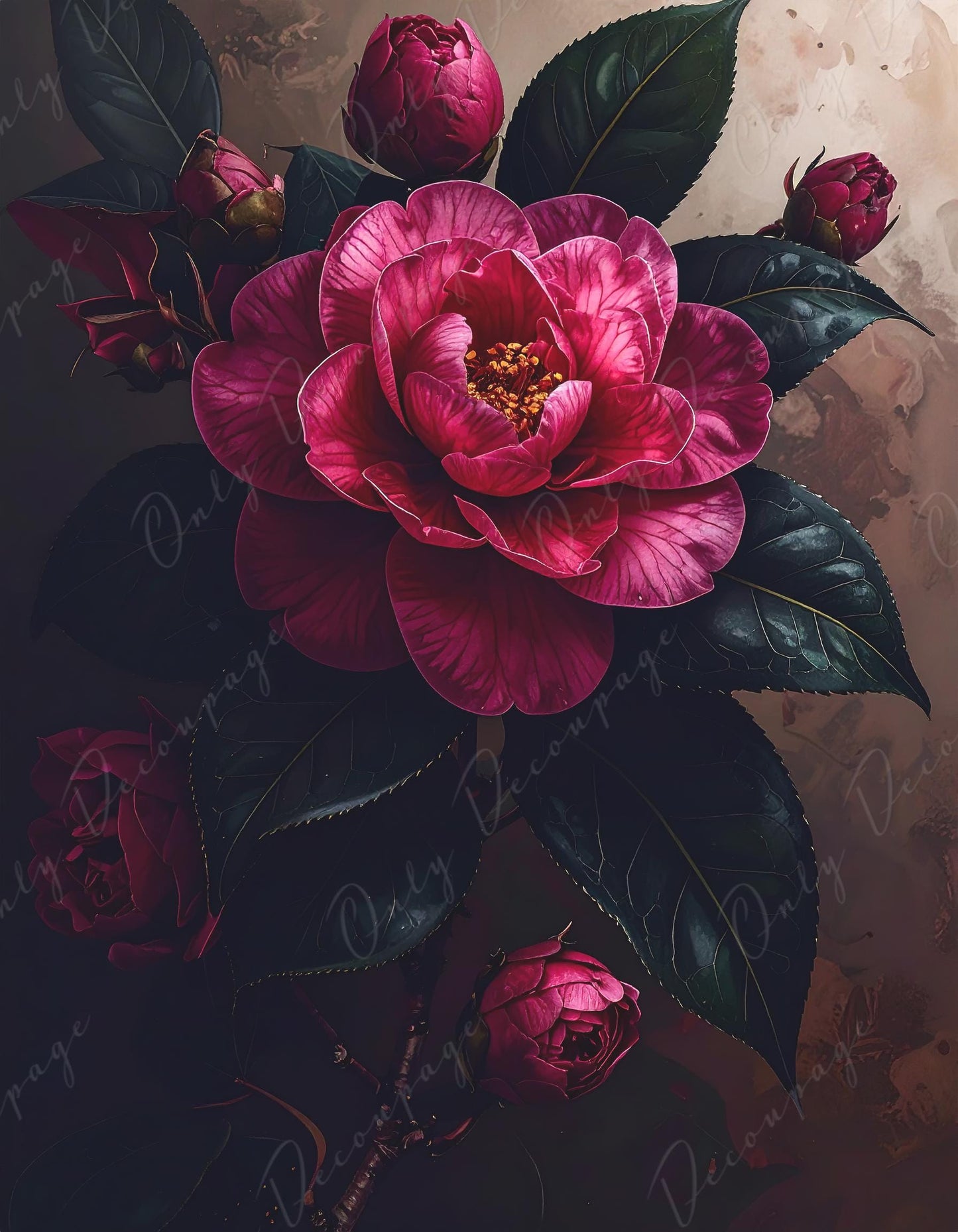 Large Decoupage Paper for Furniture - 7 Size Options - Chiaroscuro Crimson Rose