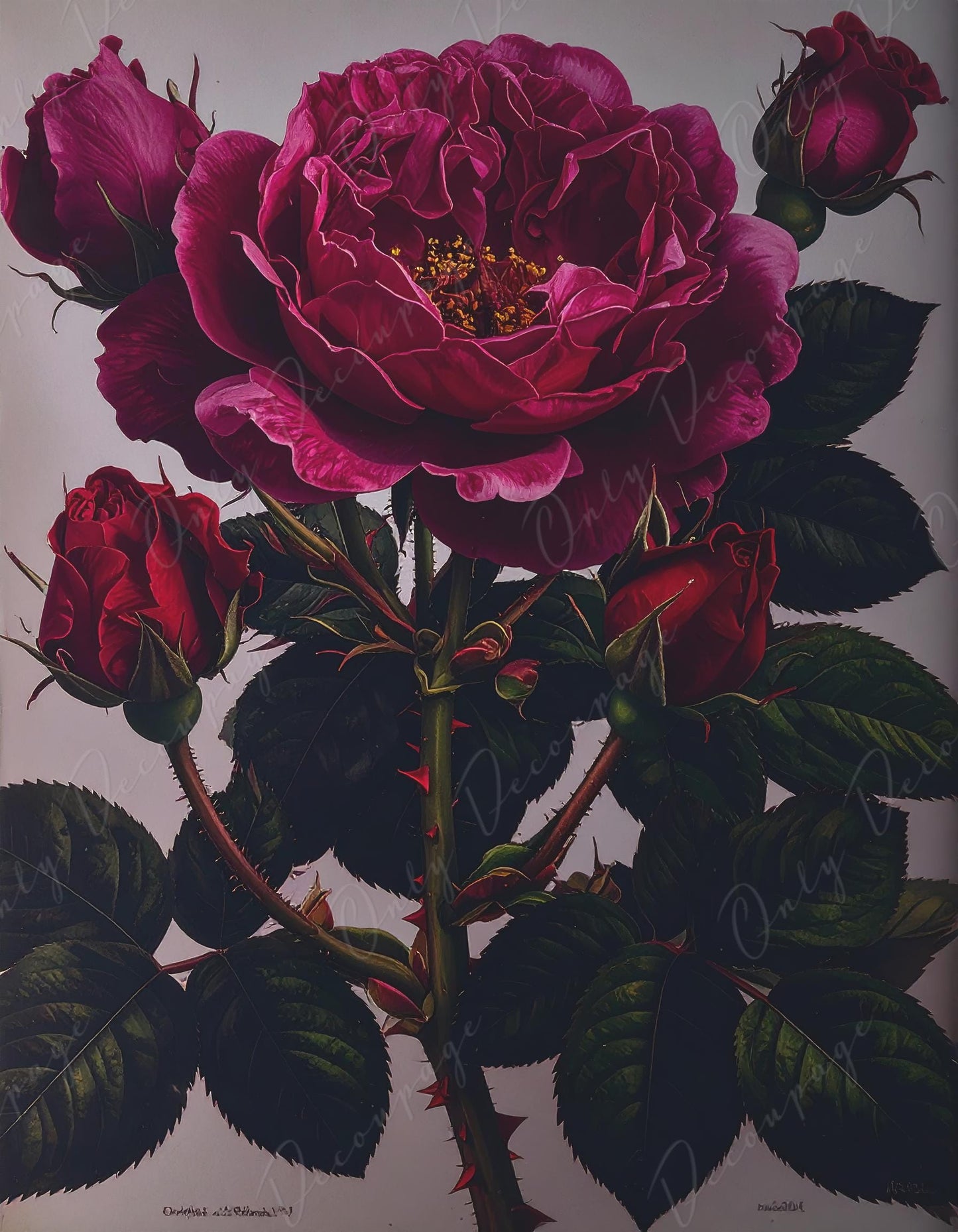 Rose - Large Decoupage Paper for Furniture - 7 Size Options - Chiaroscuro - Crimson