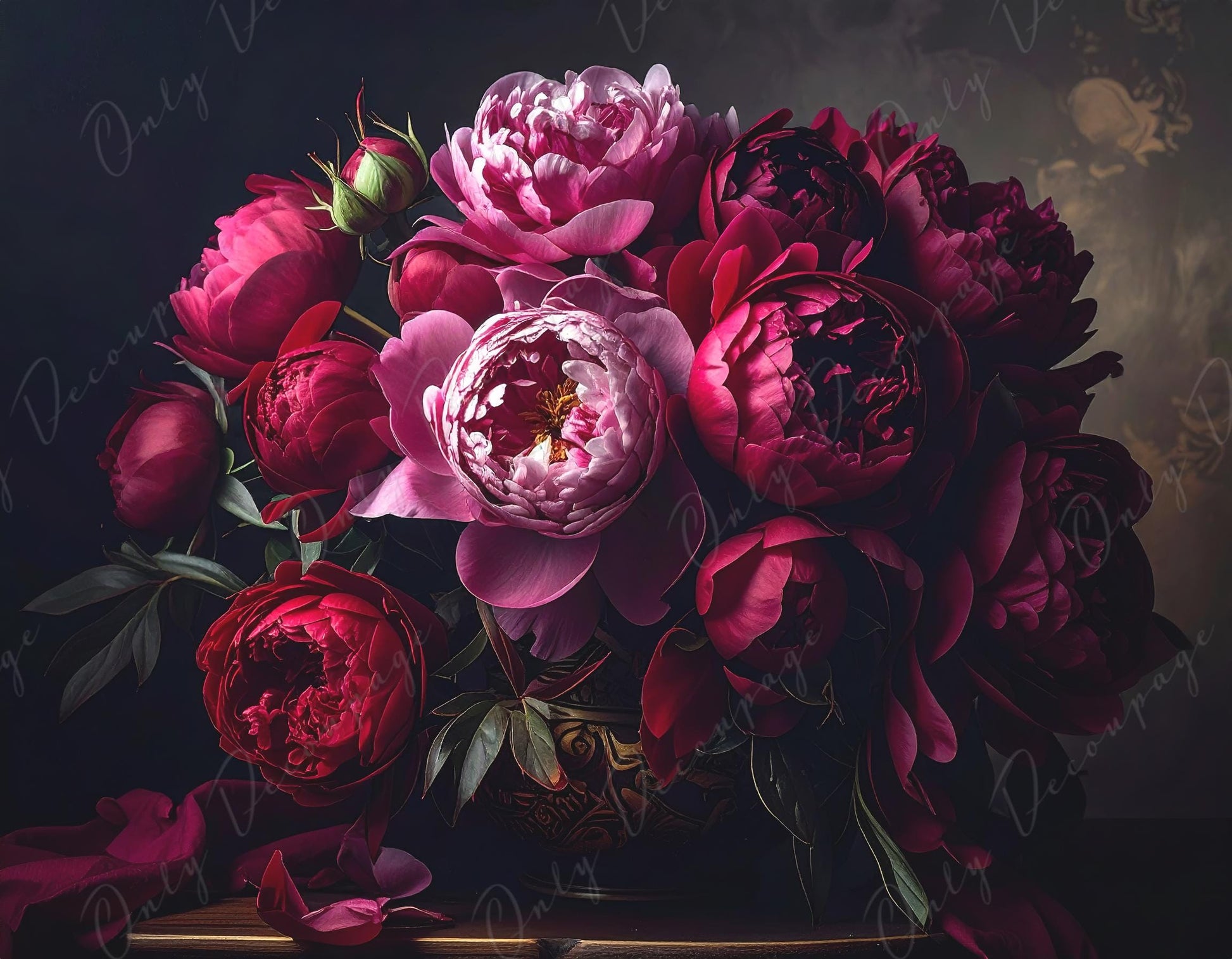 Crimson - Large Decoupage Paper for Furniture - 7 Size Options - Chiaroscuro - Roses