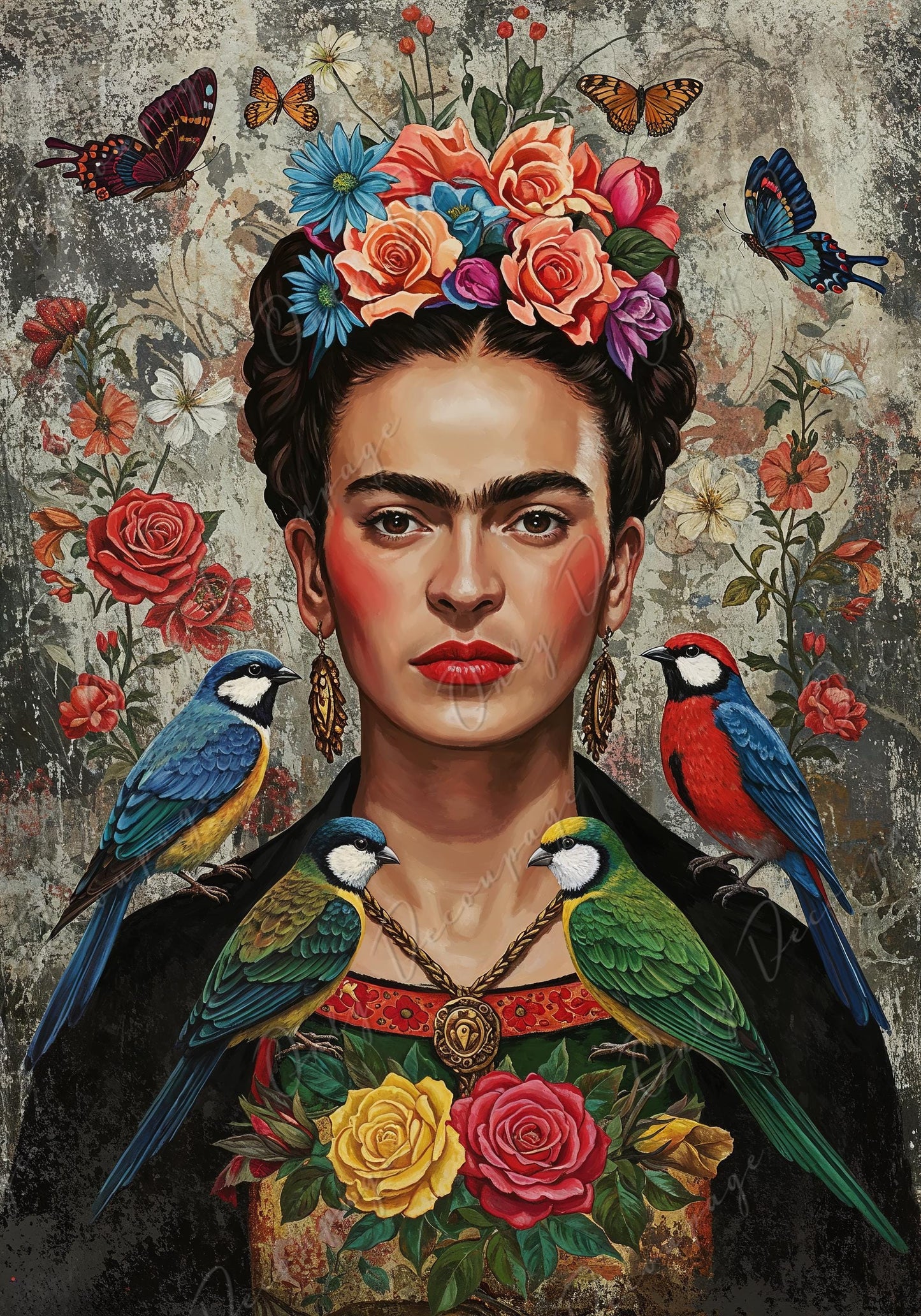 Frida Series - Large Decoupage Paper for Furniture - 7 Size Options - Rice Paper Decoupage