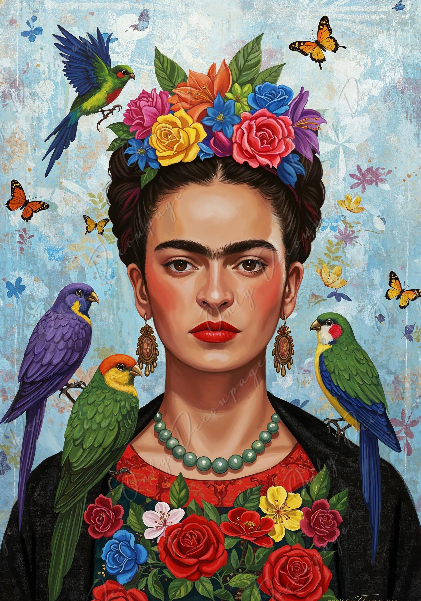 Frida Series - Large Decoupage Paper for Furniture - 7 Size Options - Rice Paper Decoupage