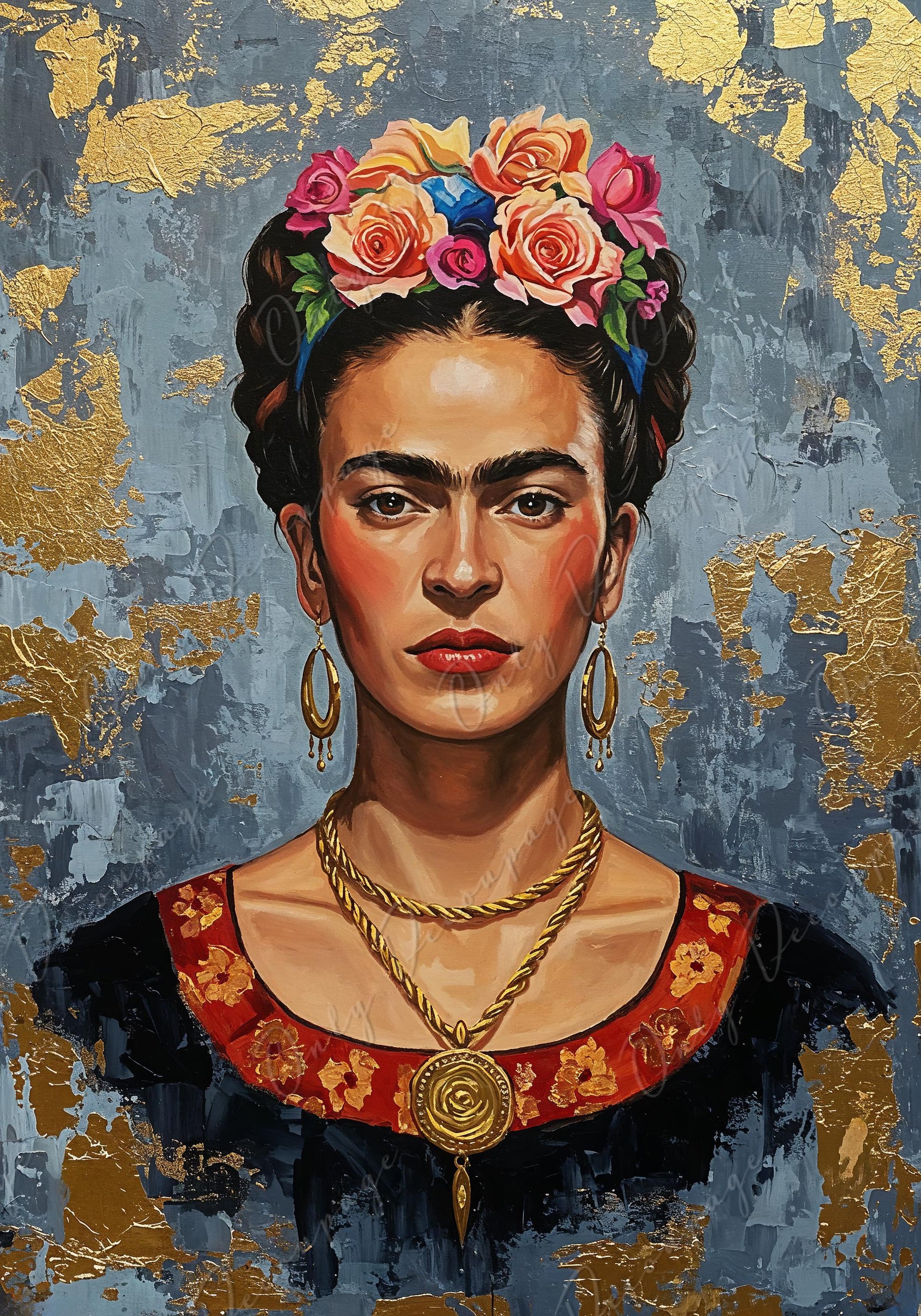 Large Decoupage Paper - Frida Series - 7 Size Options - Blue & Gold