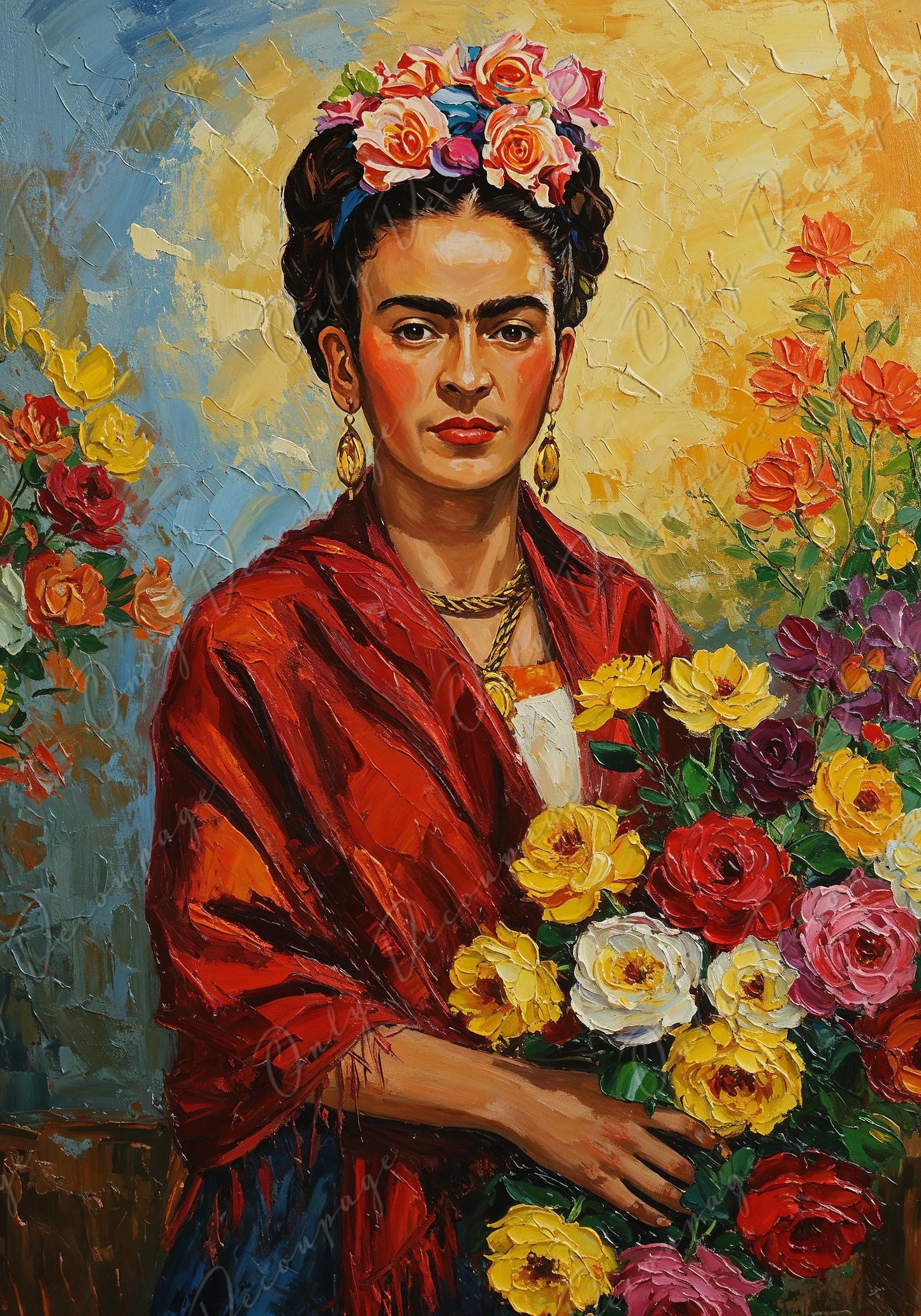 Large Decoupage Paper - Frida Series - 7 Size Options - Oil Paint Floral