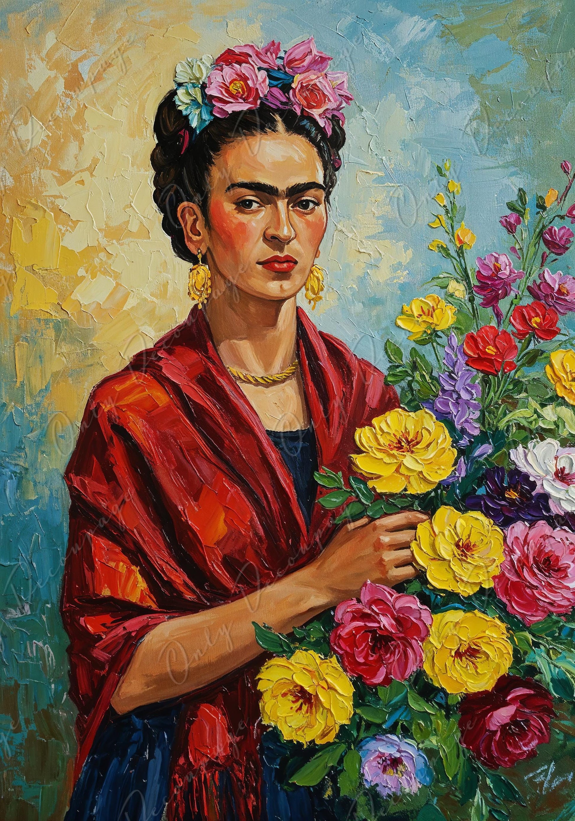 Large Decoupage Paper - Frida Series - 7 Size Options - Oil Paint Floral
