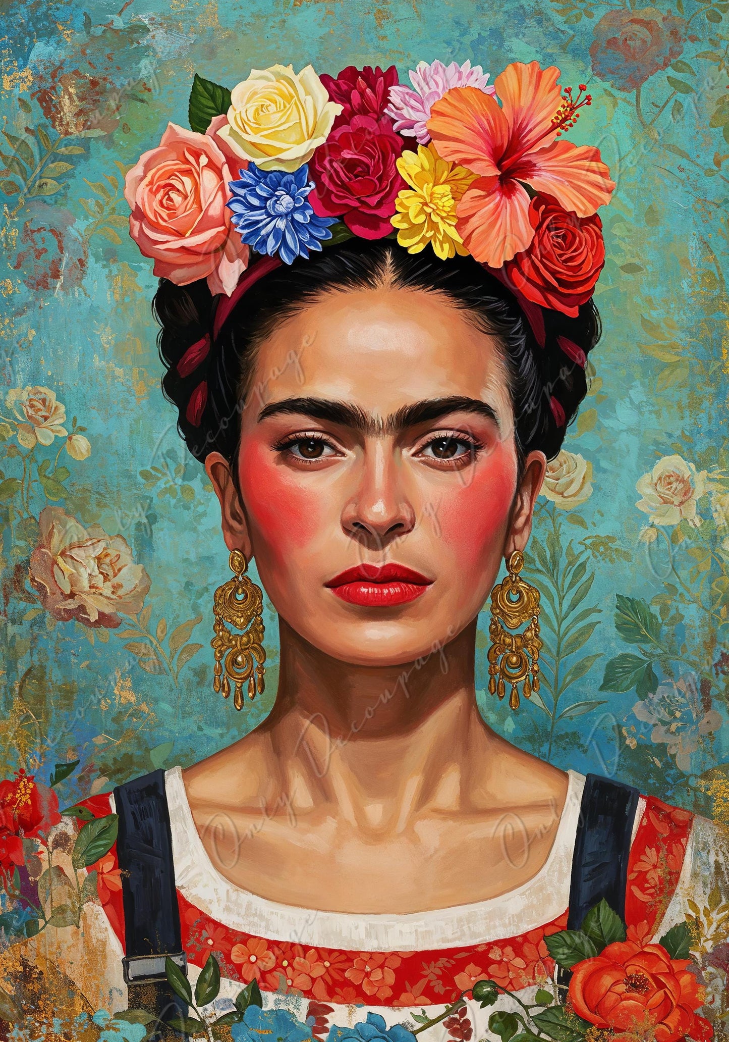 Large Decoupage Paper - Frida Series - 7 Size Options - Colorful Floral