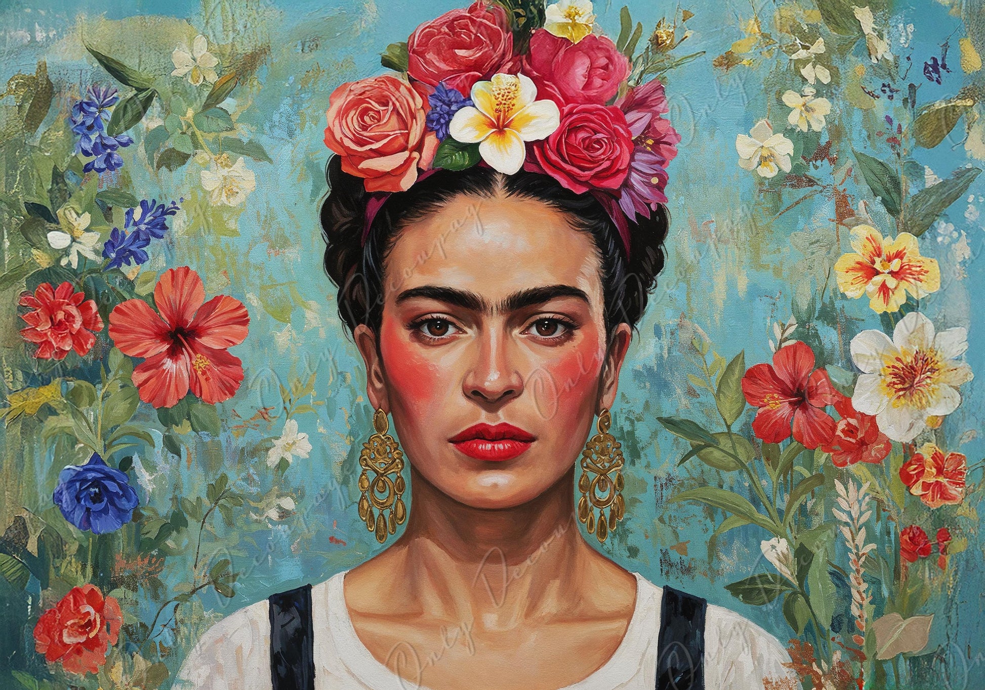 Frida Series - Decoupage Paper - 7 Size Options - Red & Blue Flowers
