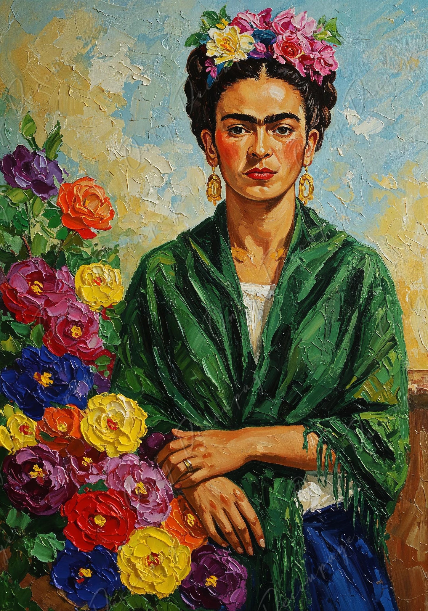 Large Decoupage Paper - Frida Series - 7 Size Options - Blue & Gold