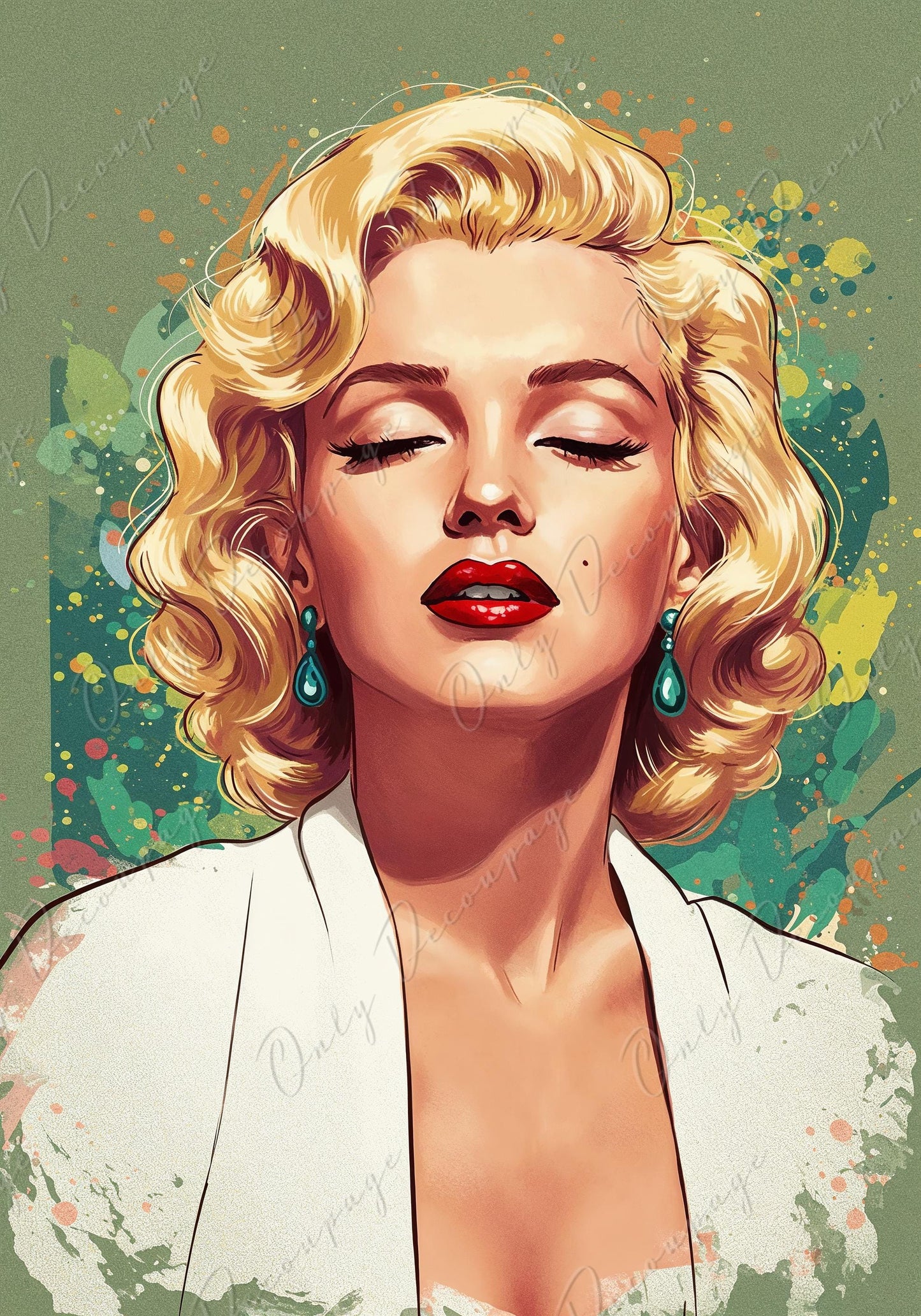 Large Decoupage Paper for Furniture - Marilyn Series - 7 Size Options - Blondie - Green Background