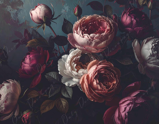 Dark Floral - Large Decoupage Paper for Furniture - 7 Size Options - Chiaroscuro - Roses
