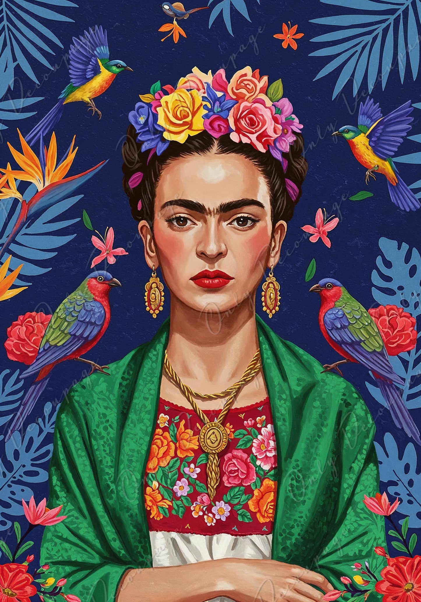 Large Decoupage Paper for Furniture - Floral Frida Series - 7 Size Options - Birds
