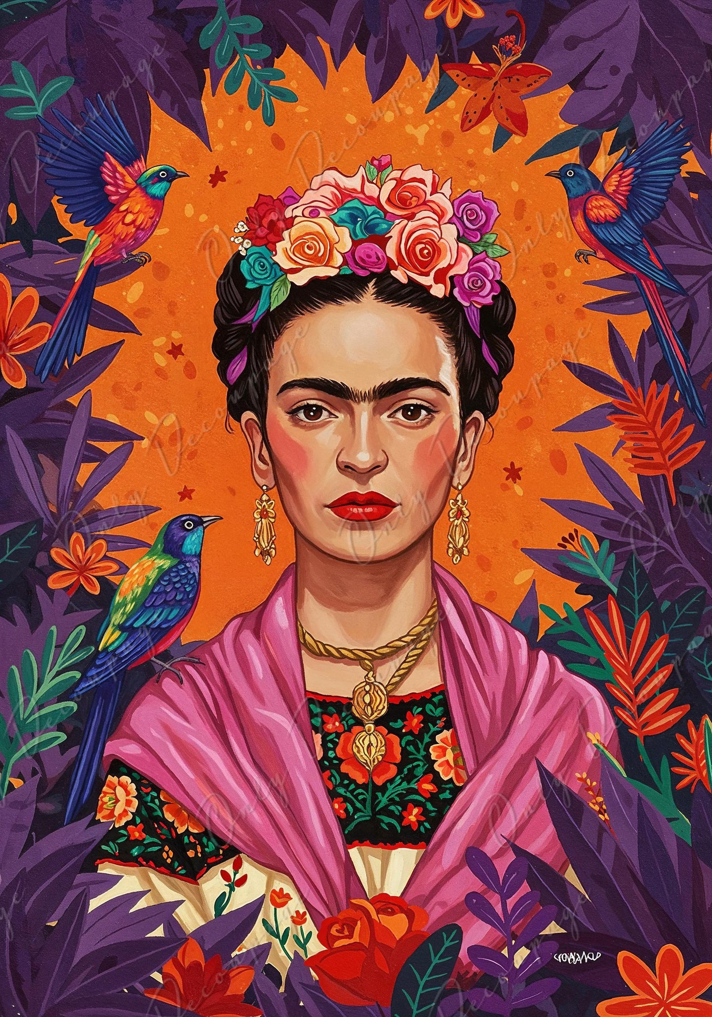 Large Decoupage Paper for Furniture - Floral Frida Series - 7 Size Options - Birds