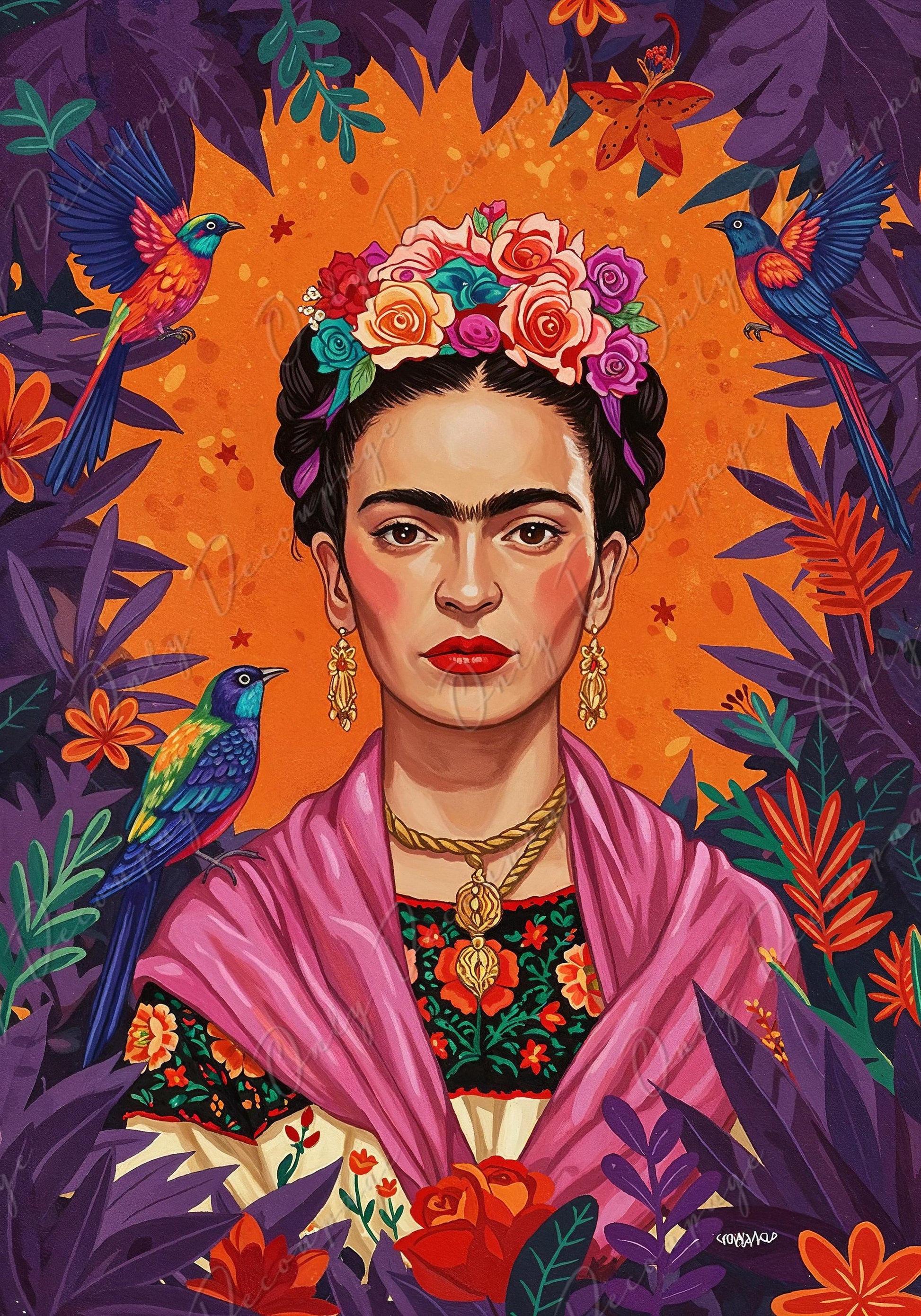 Large Decoupage Paper for Furniture - Floral Frida Series - 7 Size Options - Birds