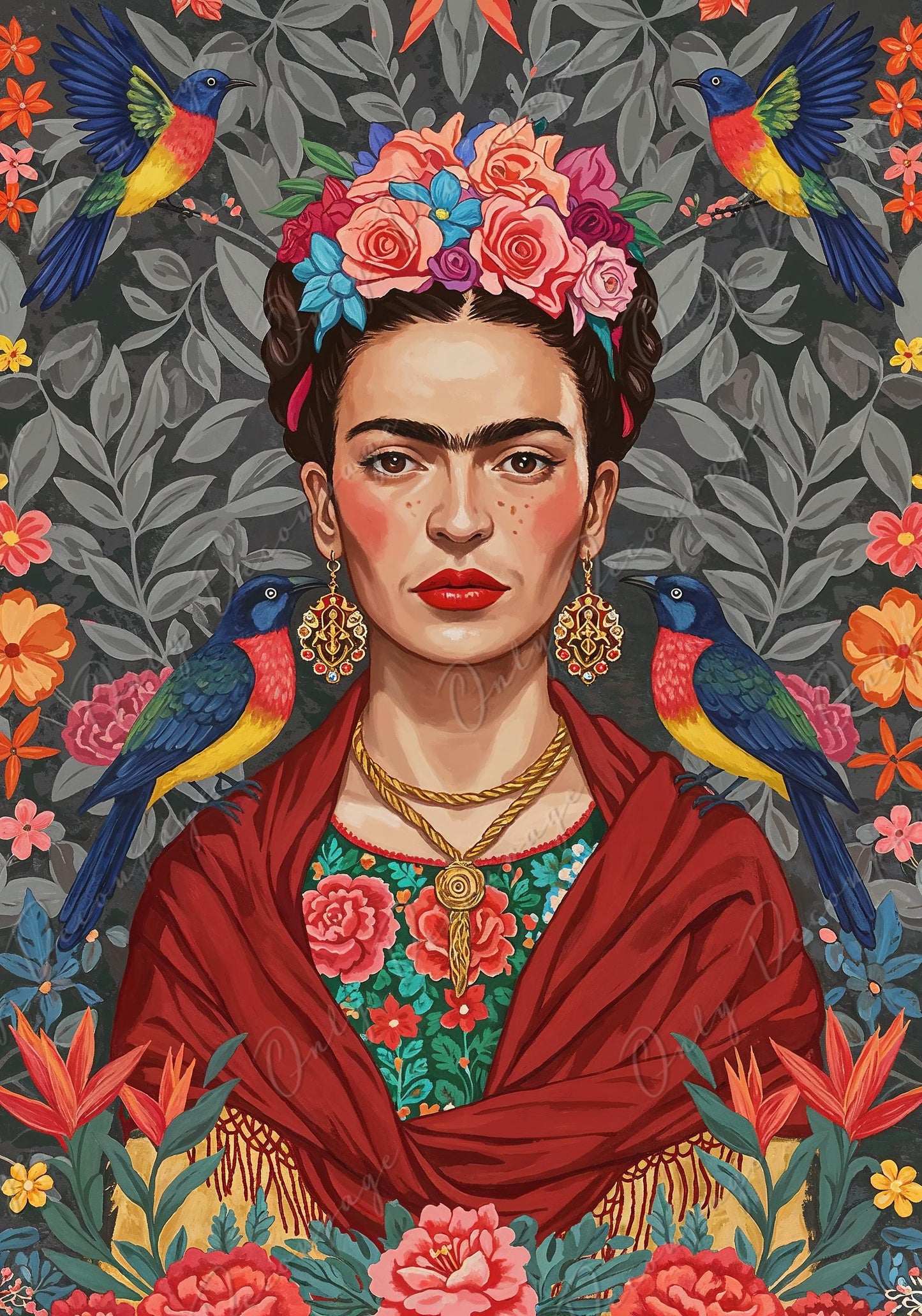 Large Decoupage Paper for Furniture - Floral Frida Series - 7 Size Options - Birds