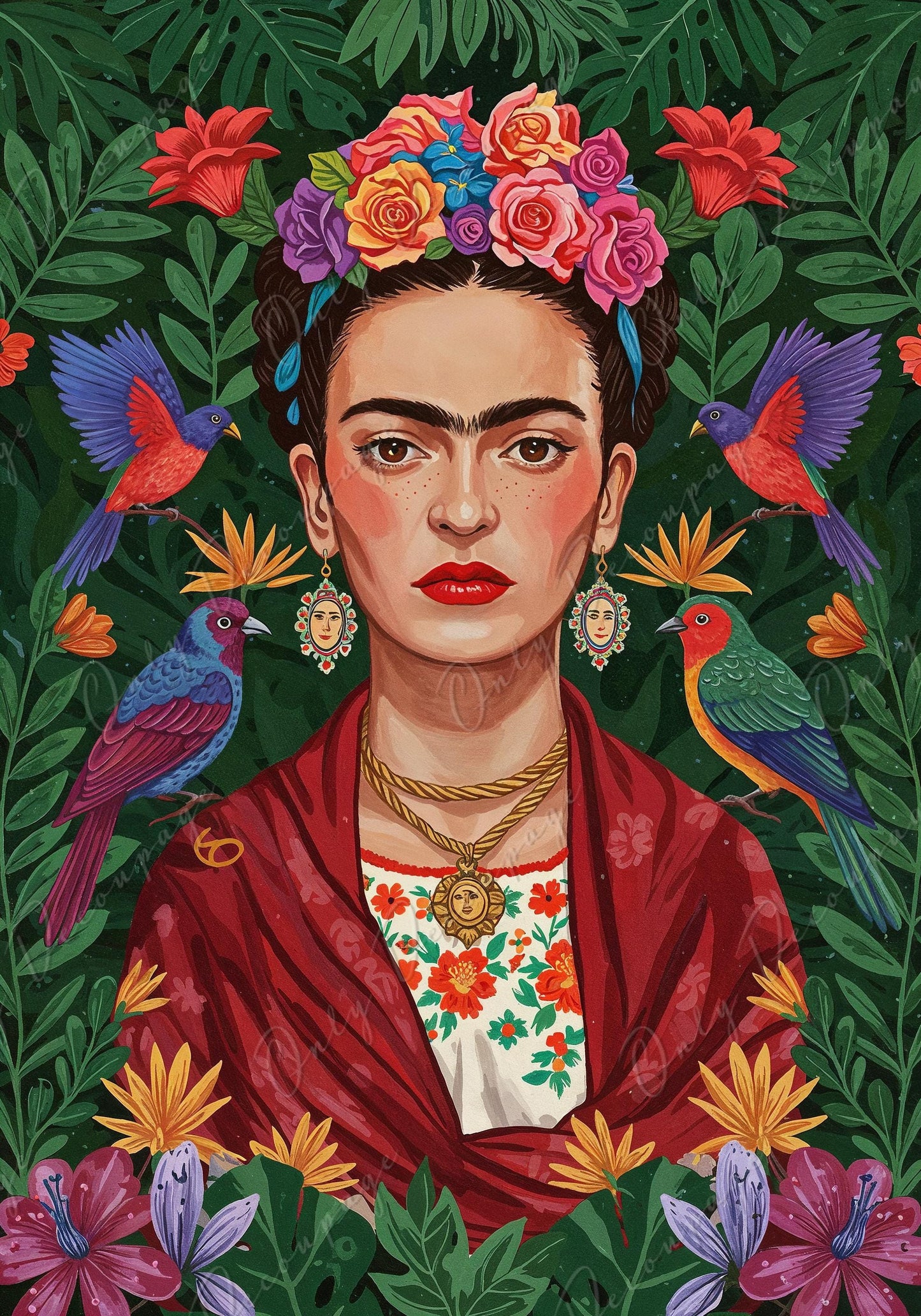 Large Decoupage Paper for Furniture - Floral Frida Series - 7 Size Options - Birds