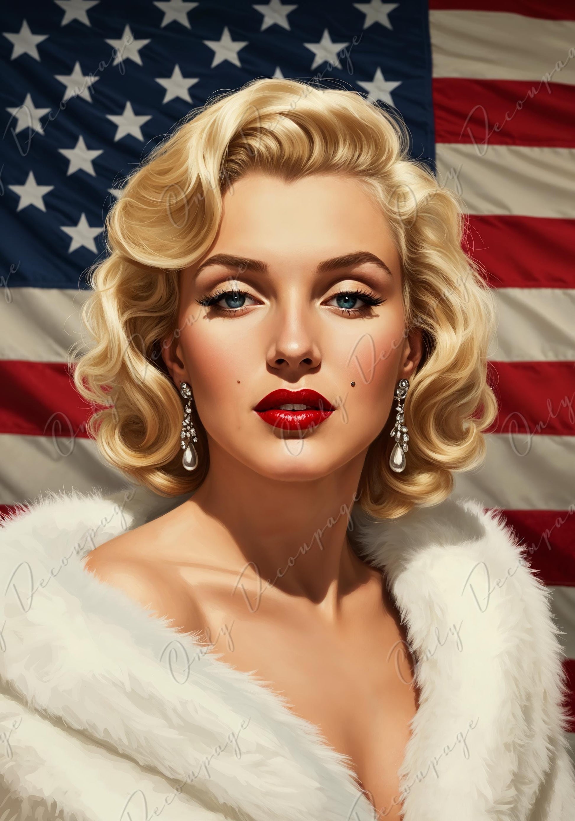Large Decoupage Paper for Furniture - Marilyn Series - 7 Size Options - Flag