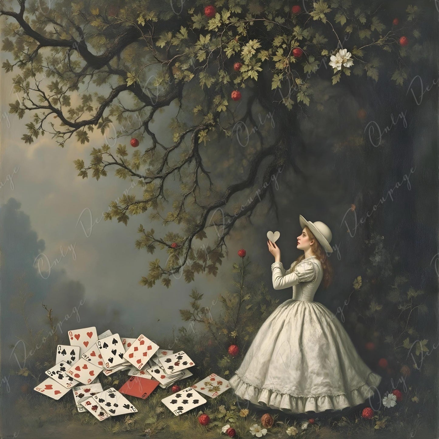 Fairytale Alice - 6 Size Options - Large Decoupage Paper - Forrest - Palying Cards - Little Girl