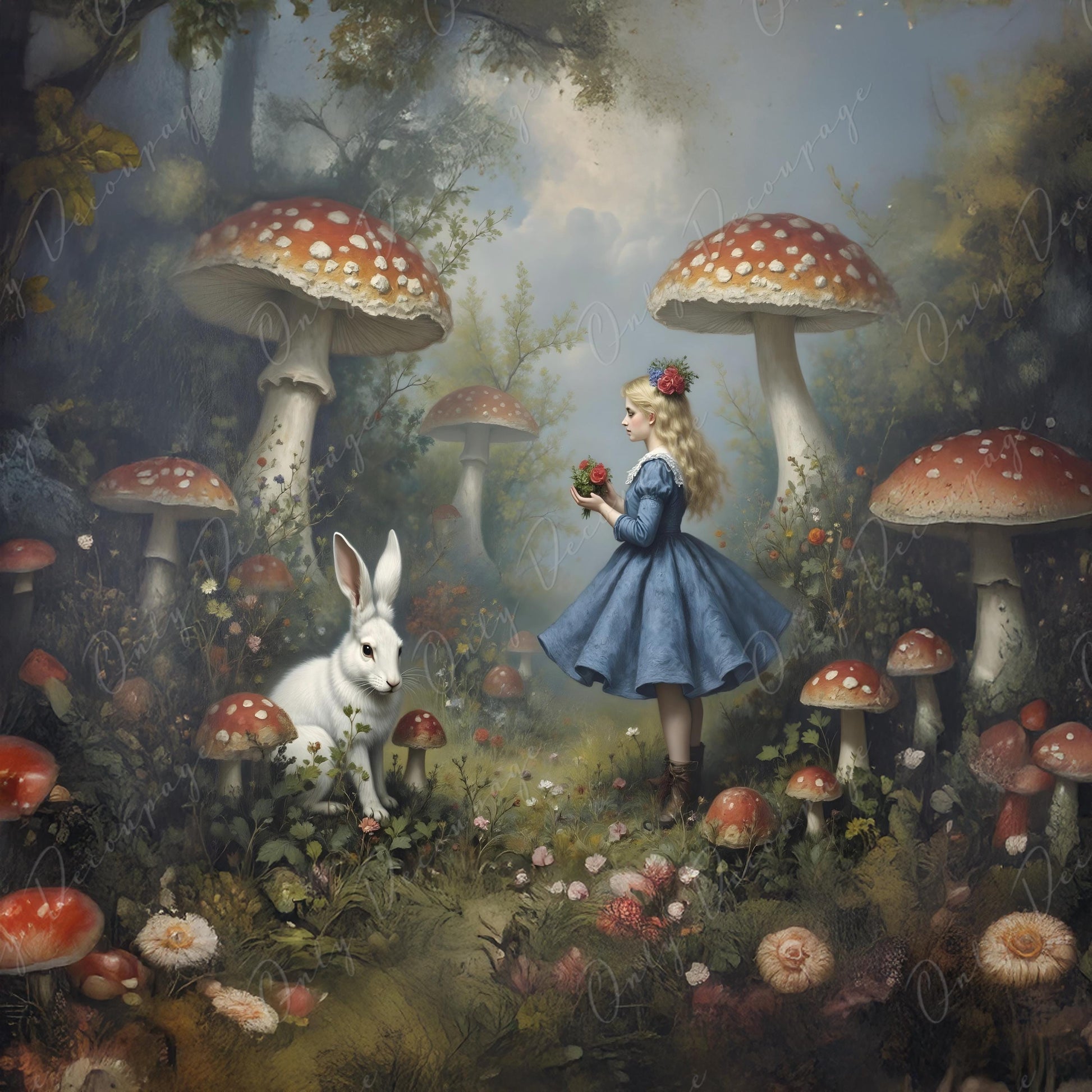 Large Decoupage Paper for Furniture - 6 Size Options - Fairytale Alice - Forrest - Rabbit