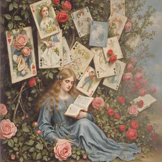 Large Decoupage Paper for Furniture - 6 Size Options - Fairytale Alice - Red Roses