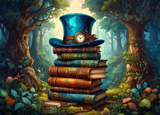 Fairytale Alice - Furniture Decoupage Paper - 7 Size Options - Green Forrest - Books - Blue Hat