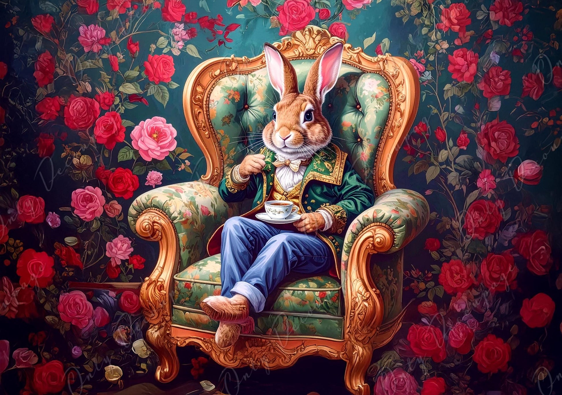 Fairytale Alice - Furniture Decoupage Paper - 7 Size Options - Red Roses - Bunny