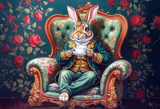 Fairytale Alice - Furniture Decoupage Paper - 7 Size Options - Red Roses - Bunny - Green Chair