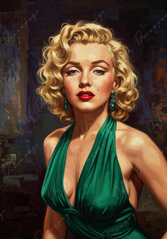 Large Decoupage Paper - 7 Size Options - Marilyn Series - Rice Paper for Furniture - Green Dress