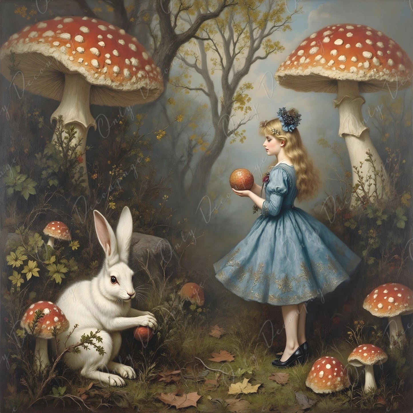 Large Decoupage Paper for Furniture - 6 Size Options - Fairytale Alice - Forrest - White Rabbit