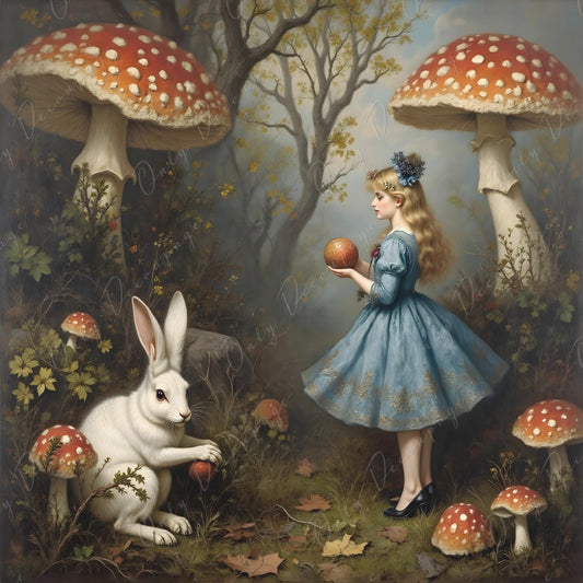 Large Decoupage Paper for Furniture - 6 Size Options - Fairytale Alice - Forrest - White Rabbit